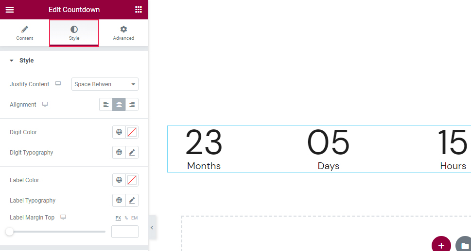 Countdown Widget Style Tab