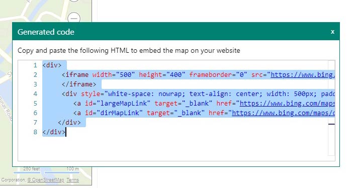 Generated Code Bing Map