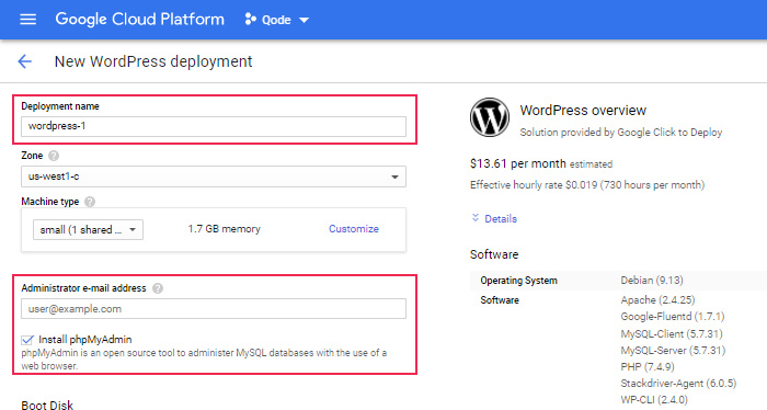 Google Cloud New WordPress Deployment