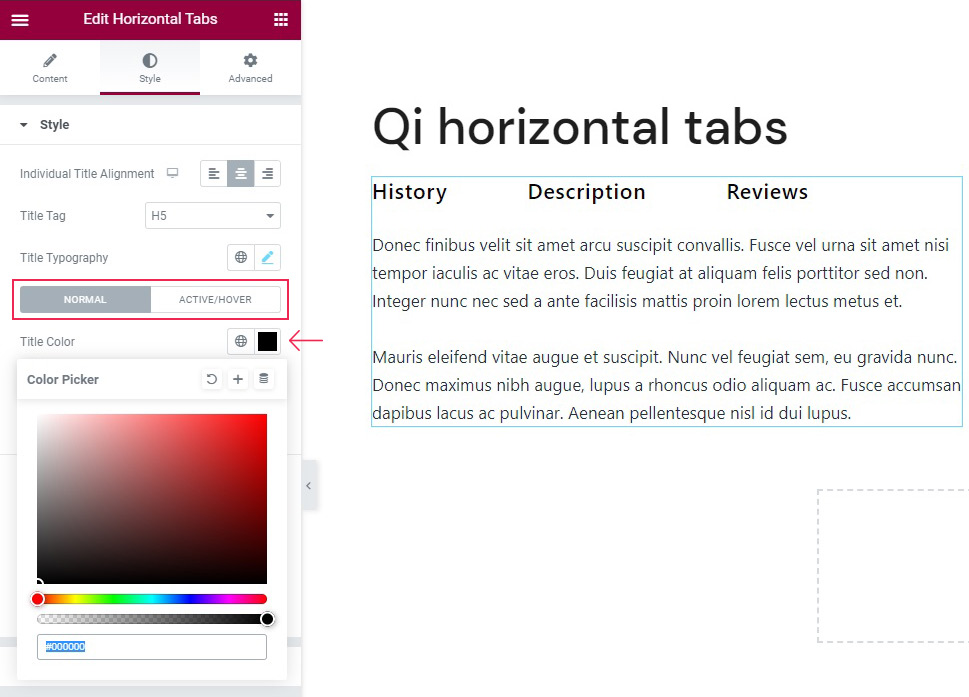 Horizontal Tabs Normal Hover