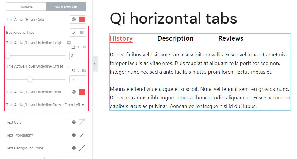 Horizontal Tabs Style Options