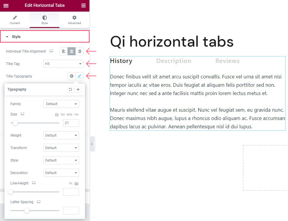 Horizontal Tabs Style Tab