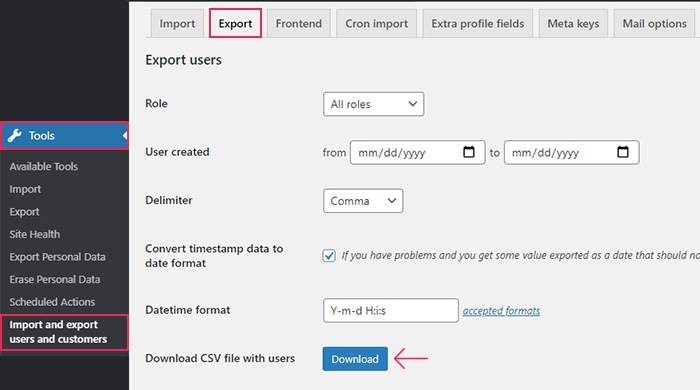 Import Export Wordpress Users