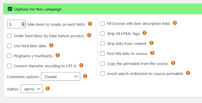 Options for this campaign