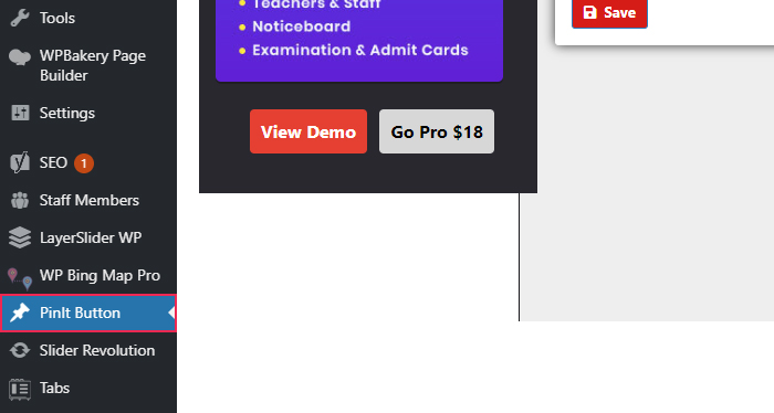 PinIt Button Admin Panel