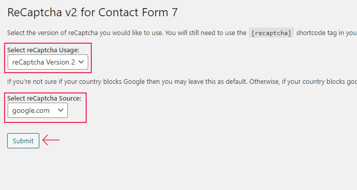 ReCaptcha v2 for Contact Form 7