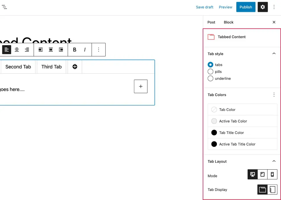 Tabbed Content Settings Panel