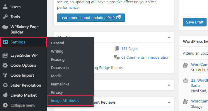 Image Attributes options