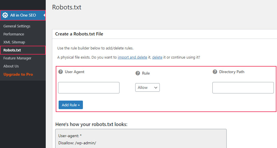 All in One SEO Robots.txt