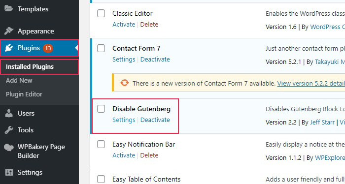Disable Gutenberg Plugin
