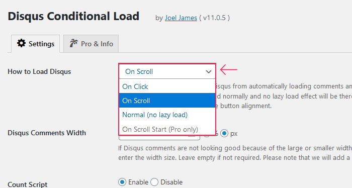 Disqus Conditional Load Settings