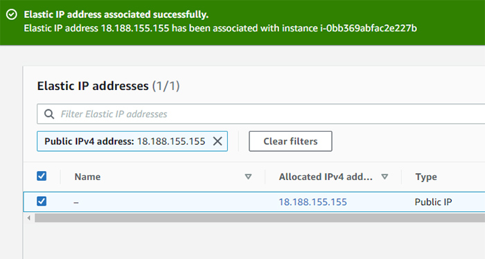 Elastic IP Address Associated