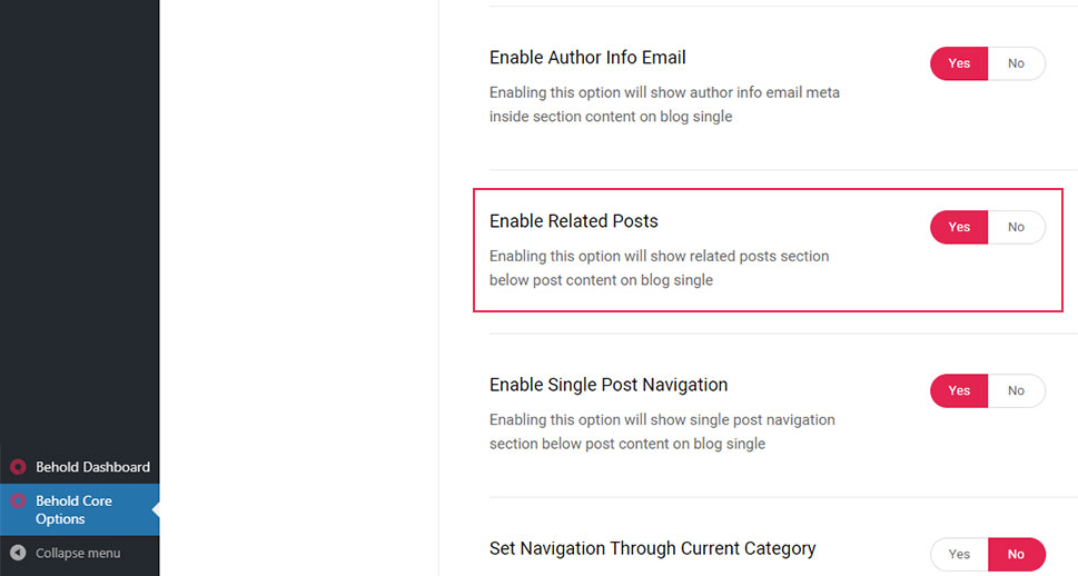 Enable Related Posts Theme Option