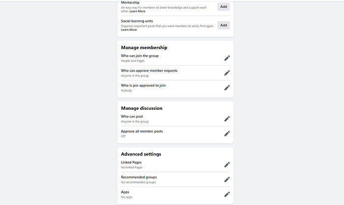 Facebook Group Settings