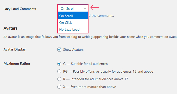 Lazy Load Comments Settings