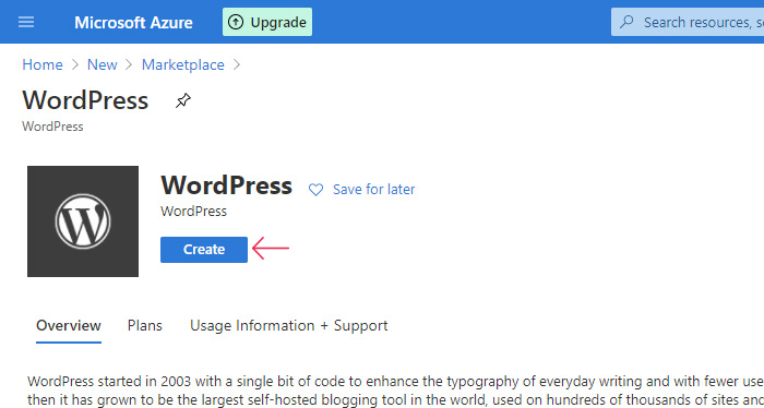 Microsoft Azure WordPress Create