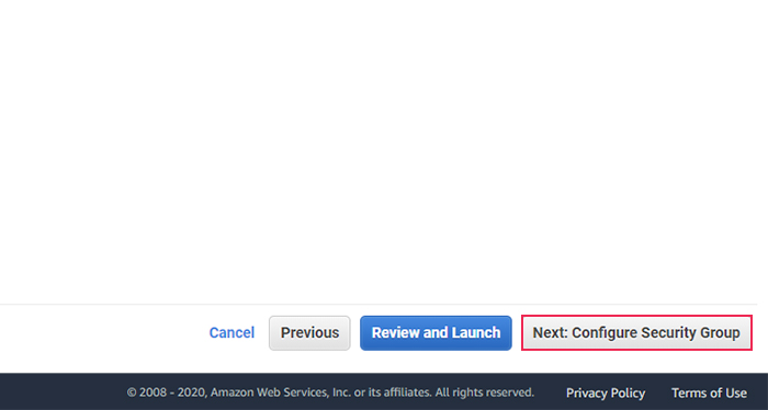 Next: Configure Security Group Button