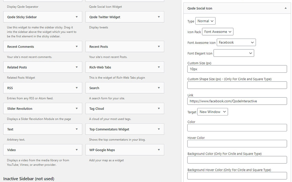 Qode Social Icon Widget Settings