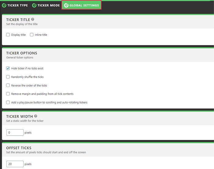 Ticker Global Settings