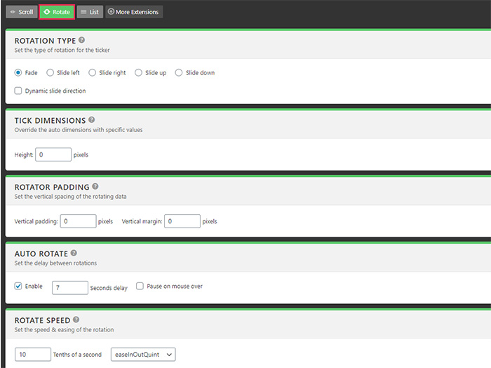 Ticker Rotate Settings