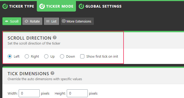 Ticker Settings Scroll Direction