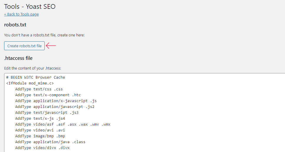 Yoast SEO Create robots.txt file