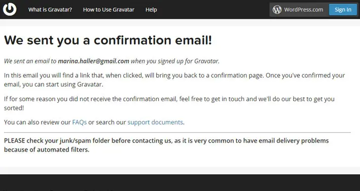 Gravatar confirmation