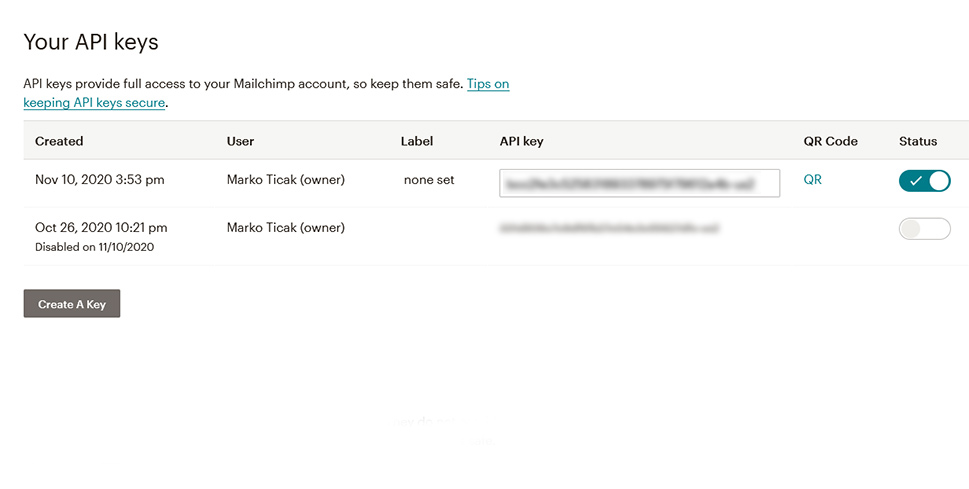MailChimp API Keys