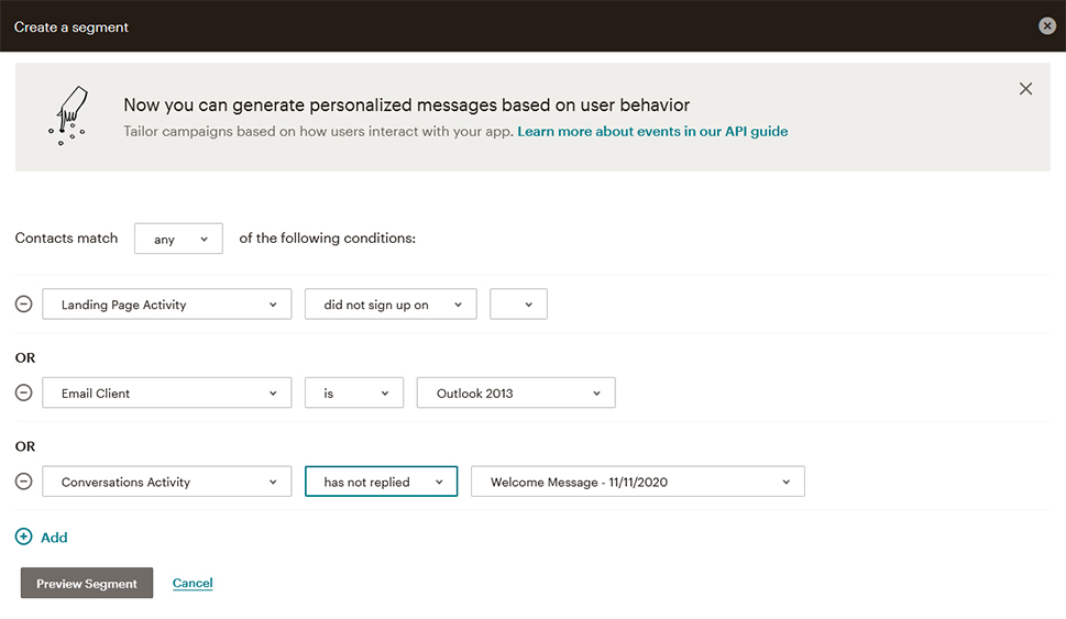 MailChimp Create Segment