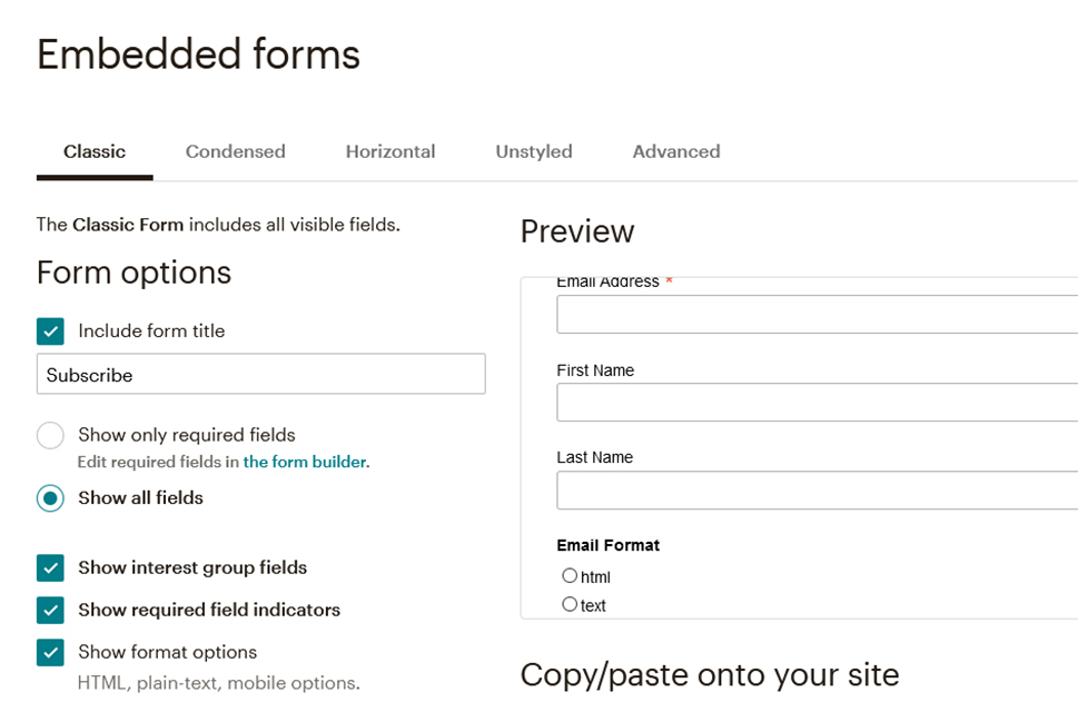 MailChimp Embeded Forms