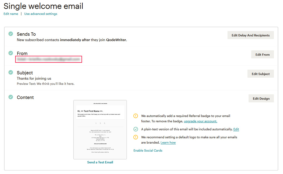 MailChimp From Email