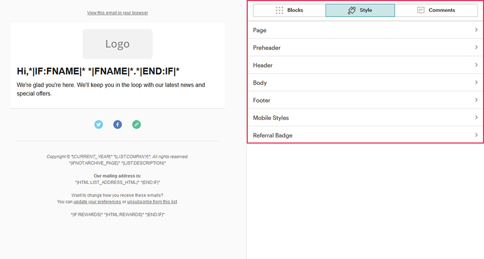 MailChimp Style Options