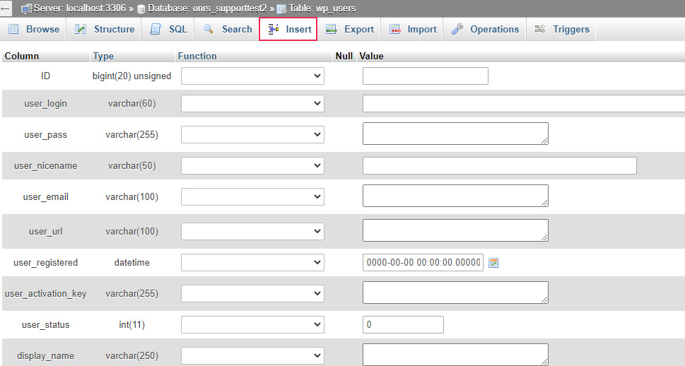 phpMyAdmin Insert