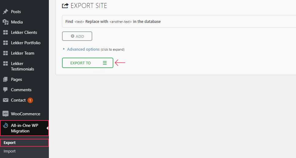 All In One WP Migration Export Site