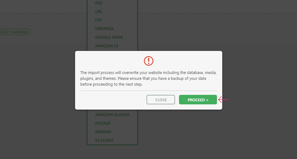 All In One WP Migration Proceed