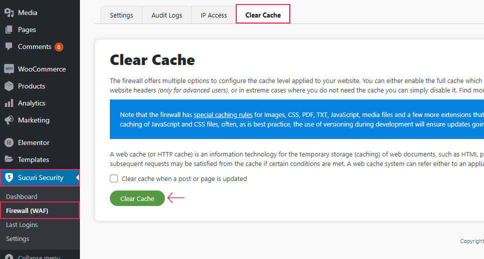 Firewall Clear Cache