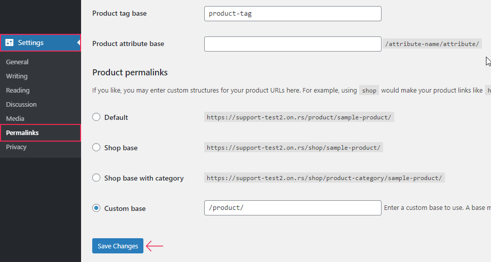 Settings Permalinks