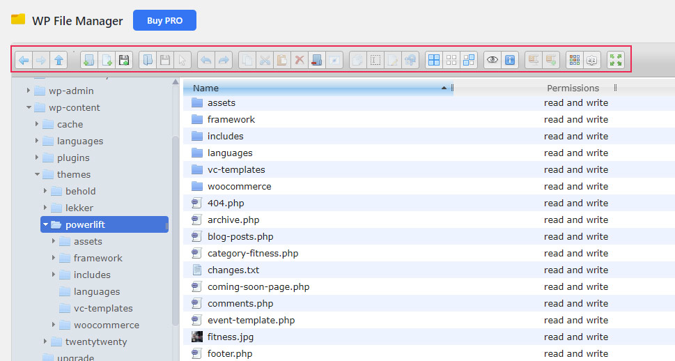 WP File Manager Toolbar