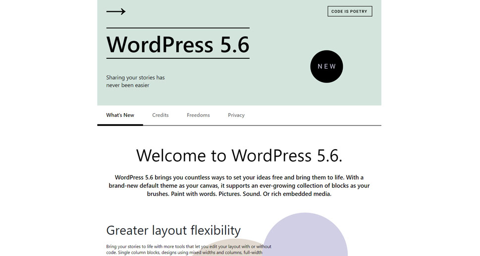 WordPress Update Welcome Screen