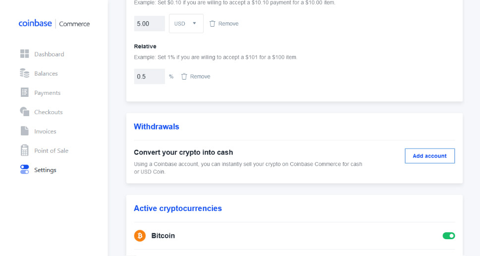 Coinbase dashboard