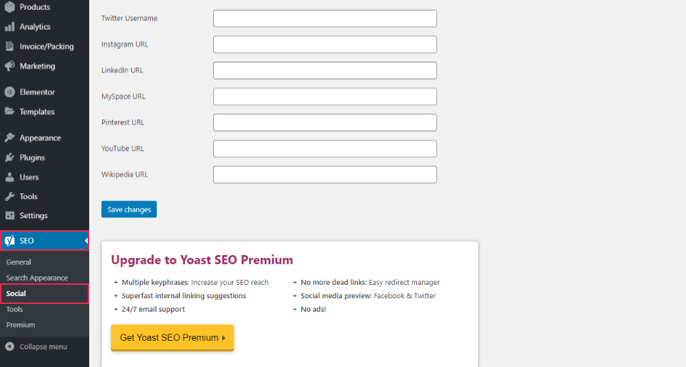 Social Yoast options