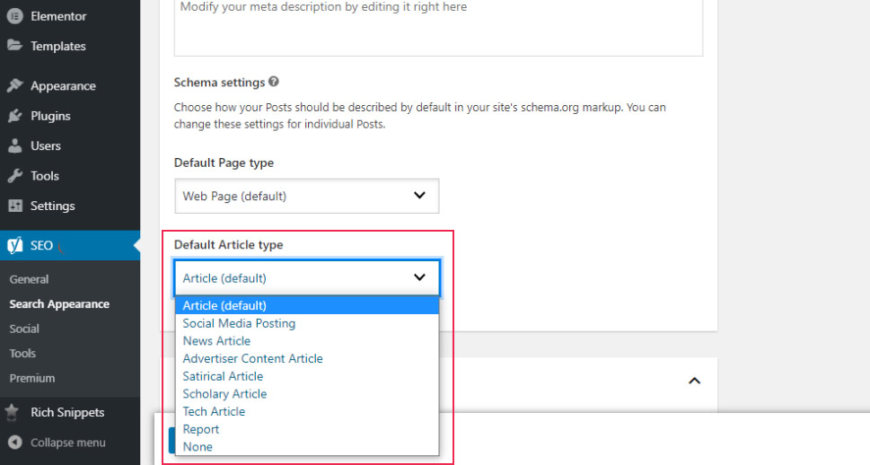 Default Article type