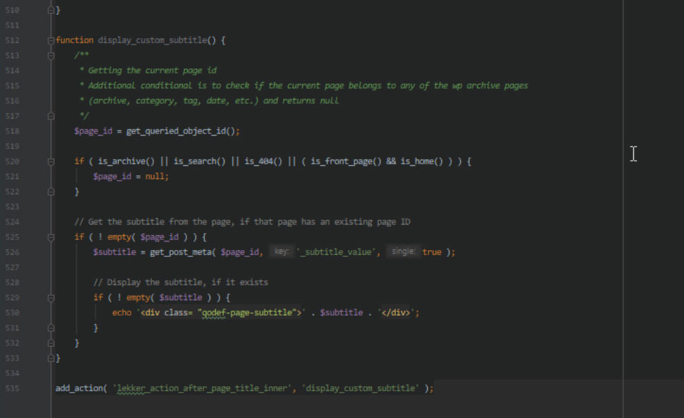 Add Subtitles to Your WordPress code 3
