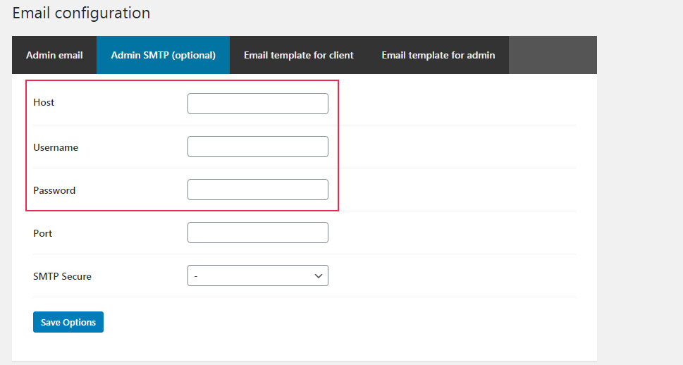 Admin SMTP Settings