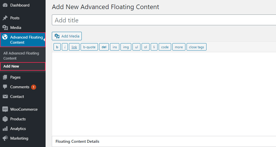 Advanced Floating Content Add New