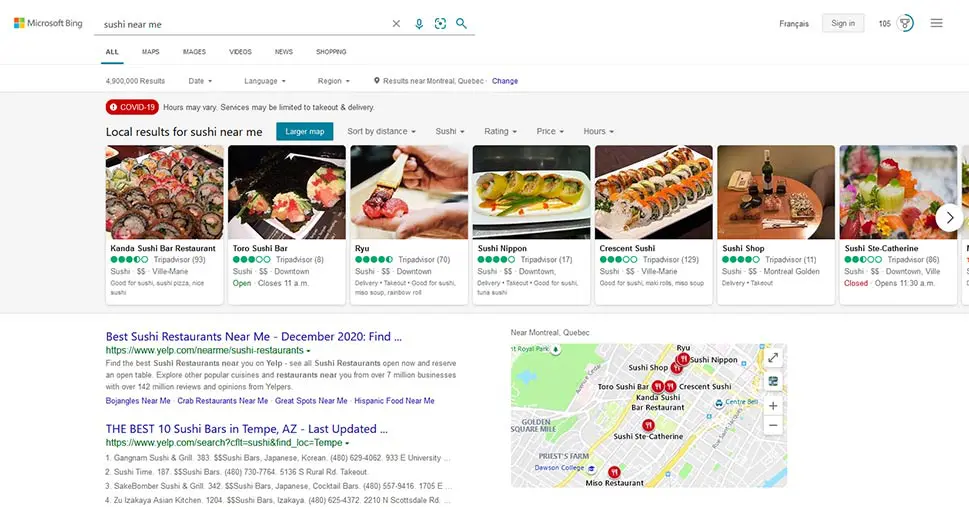 Bing Local Results