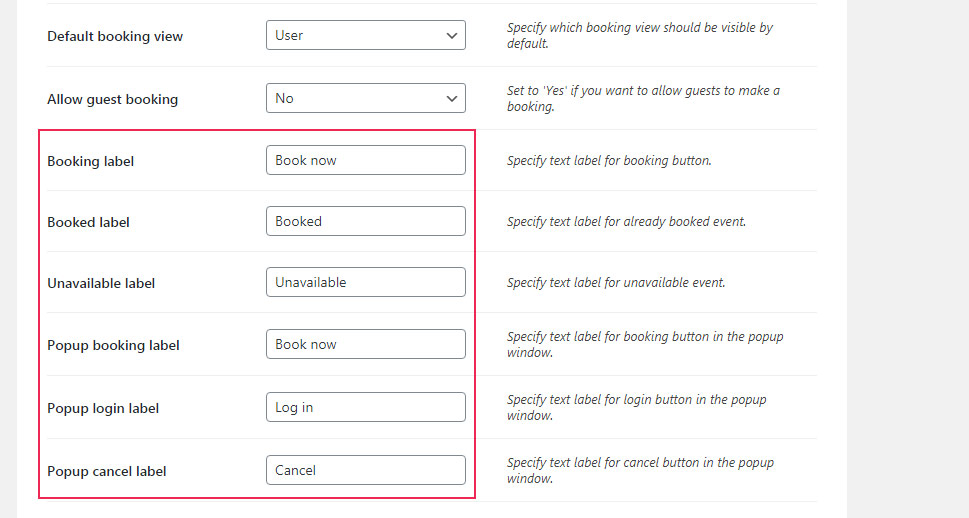 Booking Additional Settings