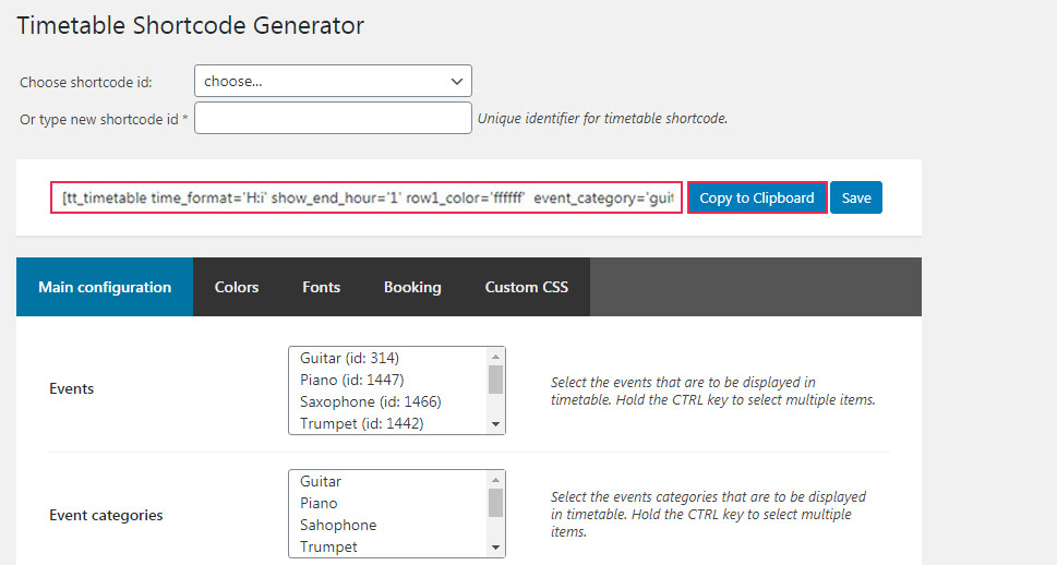 Copy Generated Shortcode