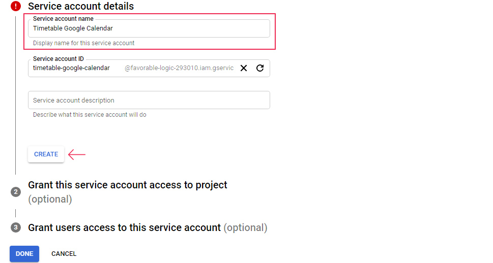 Create Service Account Name