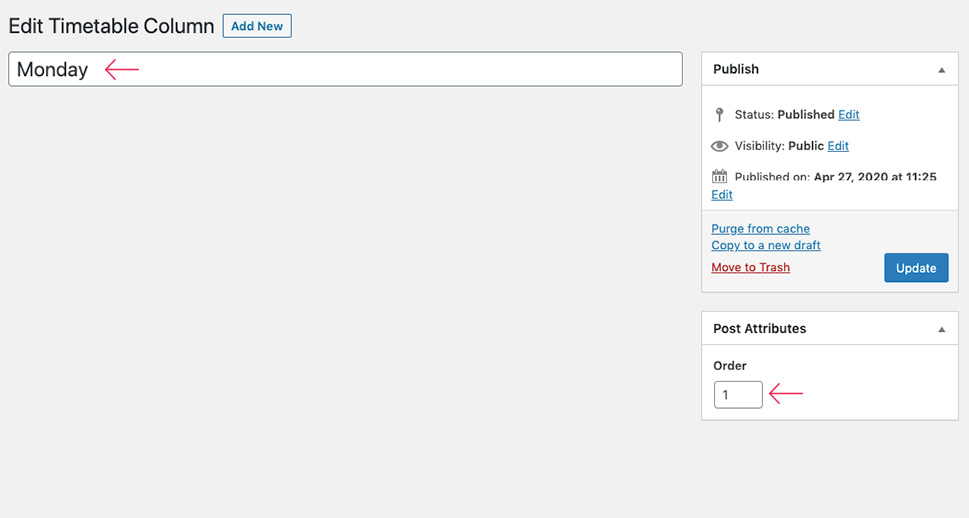 Edit Timetable Columns